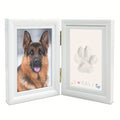 Pet Paw Print Photo Frame with Clay Impression Kit - Foldable Desktop Memorial Frame for Dogs & Cats, Personalized Pet Keepsake Gift for First Anniversary & Pet Loss Tribute (White/Black/Wood)
