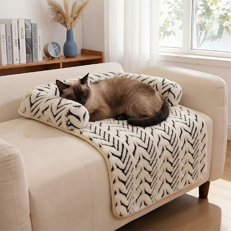 Plush Pet Couch Bed with Bolster for Small Dogs and Indoor Cats Non-Slip Sofa-Style Pet Bed with Furniture Protector Cover – Soft Washable Dog Cat Sofa Bed with Raised Sides for Couch Chair and Loveseat