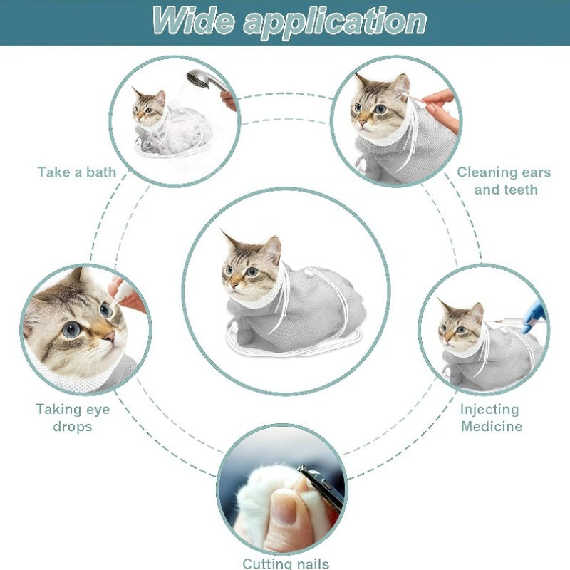 Adjustable Cat Grooming Restraint Bag with Breathable Mesh - Multi-Functional Cat Shower Bag for Bathing, Nail Trimming, Ear Cleaning, Injections & Vet Visits, Durable Cat Bathing Bag for Kittens & Cats