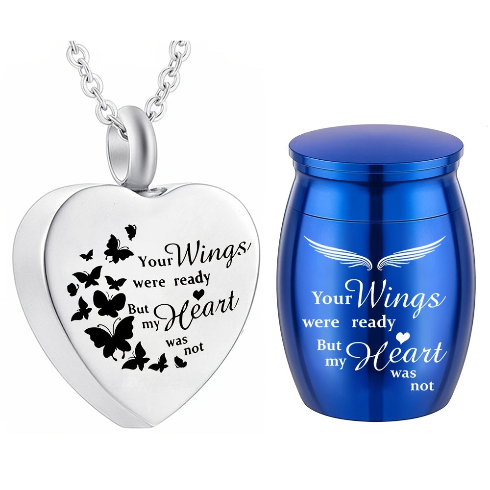Mini Keepsake Urns for Ashes 2-Pack - Stainless Steel Heart Urn Necklace Memorial Pendant Set for Pet & Human Ashes, Small Cremation Jewelry for Women Men & Loved Ones (Blue or Purple)