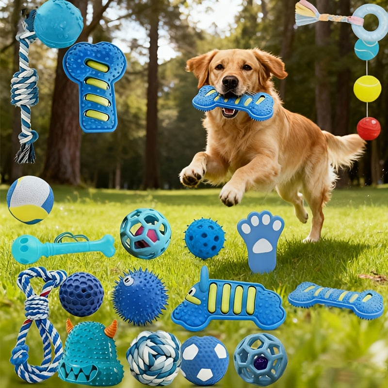 7-Piece Blue Series Dog Chew Toy Set for Small Dogs – Durable Chew-Resistant Pet Toys, Assorted Squeaky & Textured Dog Toys for Teething, Boredom & Interactive Play, Random Styles