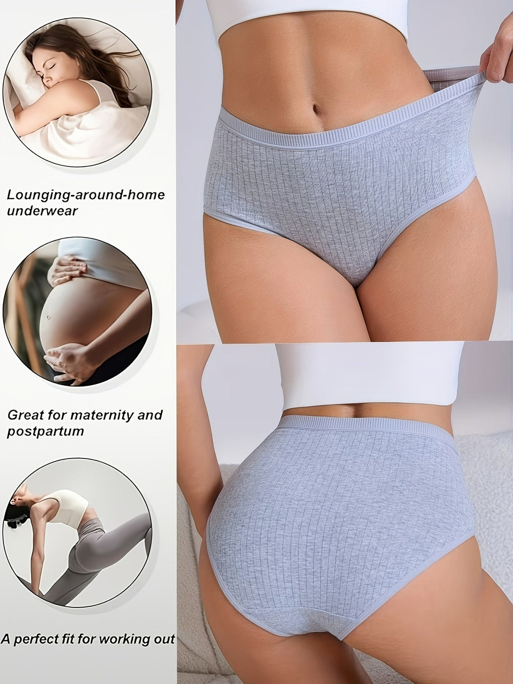 6-Pack Ribbed Thong Panties – Women's Soft Breathable Mid-Waist Triangle Underwear, Rib-Knit Texture, Solid Colors, Maternity-Friendly Everyday Panties
