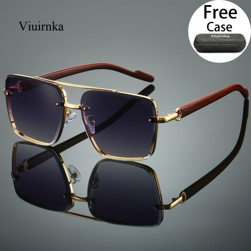 Square Retro Sunglasses for Men and Women Wood Grain Double Beam Design UV Protection Fashion Eyewear with Case for Driving Travel Beach Street Photography Holiday Gift 7 Color Options
