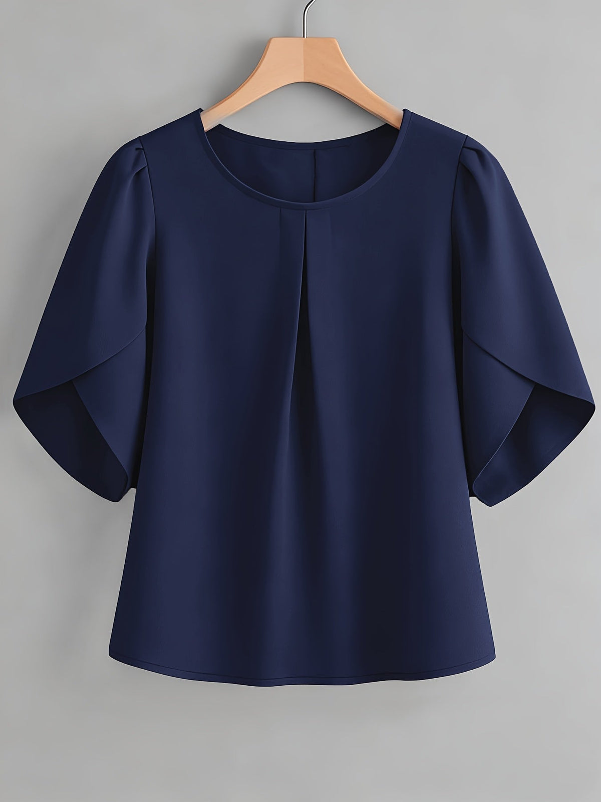Women's Chest Pleated Ruffle Cuff Short Sleeve Blouse – Elegant Semi-Sheer 100% Polyester Woven Crew Neck Split Sleeve Fashion Shirt