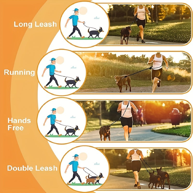 Dual Head Dog Leash for 2 Dogs – Hands-Free Multifunctional Round Rope Leash for Small Medium Large Dogs – Outdoor Running Training Coupler Leash for Walking Two Dogs at Once