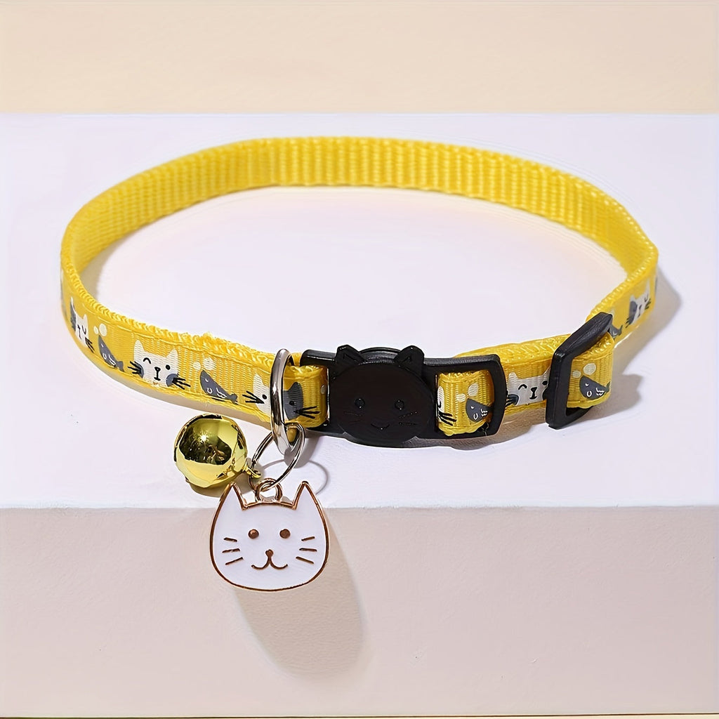 Cat Collar with Cat Face Pendant & Anti-Choke Safety Clasp - Adjustable Breakaway Collar for Cats 7 Colors Red Pink Black Blue Purple Cute Cat Accessory Gift for Cat Lovers