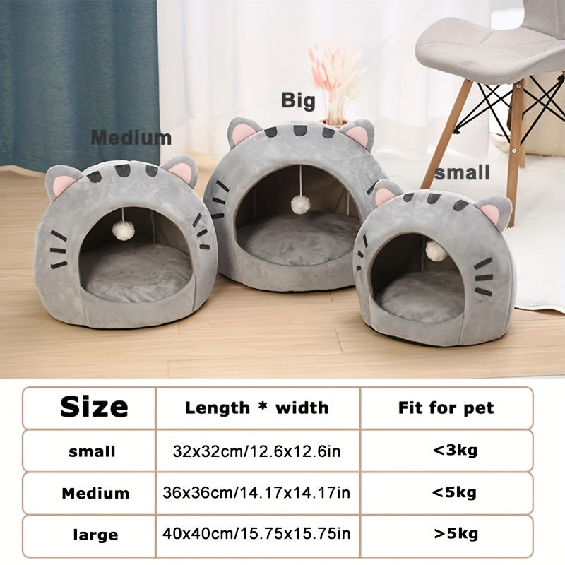 Cat Cave Bed Warm Cozy Kitten House with Removable Washable Cushion Cute Cat Ear Design Semi-Enclosed Indoor Cat Tent Bed for Small Cats and Kittens – Non-Slip Soft Plush Pet Sleeping Bed