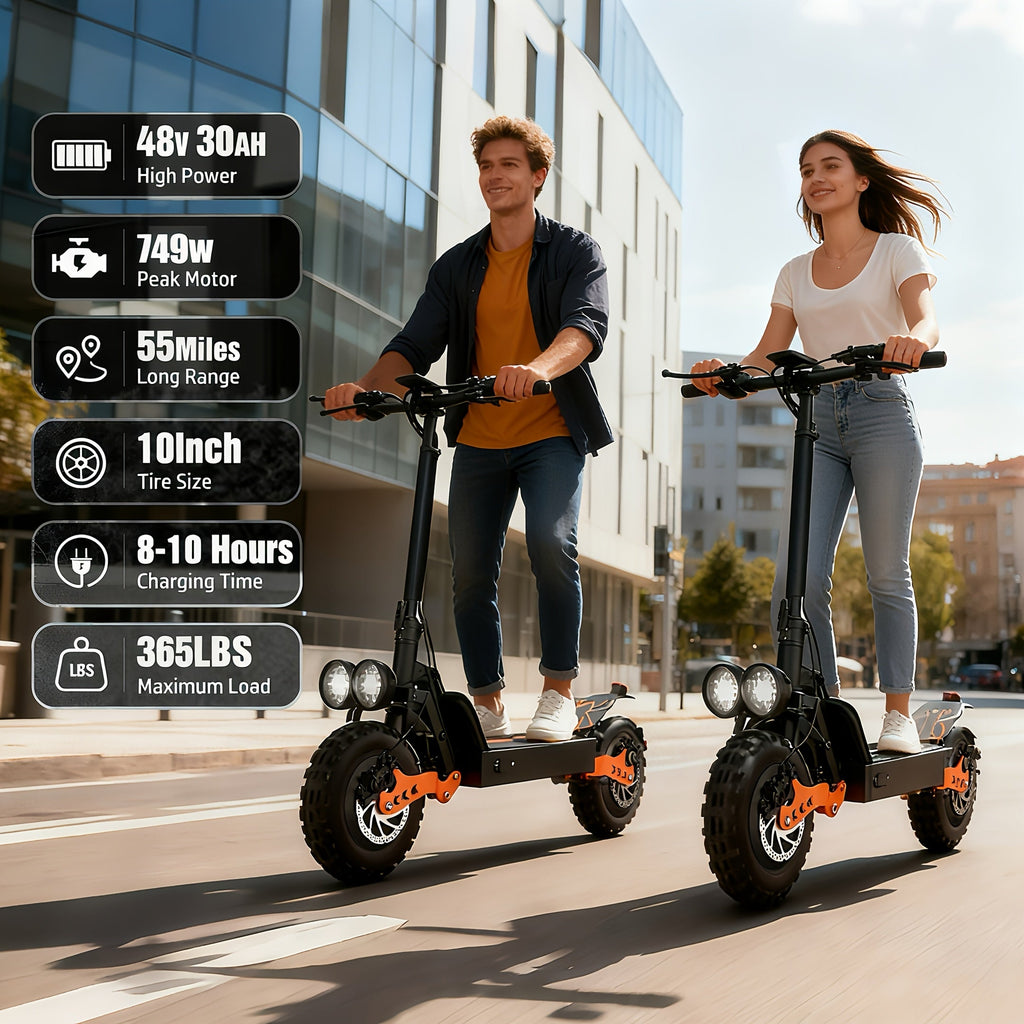 GT28 749W Electric Scooter with Seat for Adults, 55-Mile Long Range, Dual Disc Brakes, Smooth Ride Commuter E-Scooter - Ideal for Daily Travel & Everyday Use