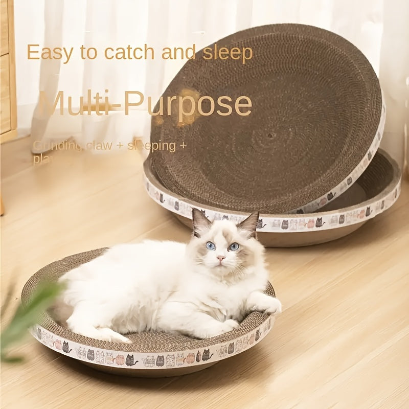 Arch-Shaped Cat Scratching Board Bowl – Corrugated Cardboard Cat Scratcher Pad with Curved Lounge Design, M (16.93") & L (18.5") Sizes for Indoor Cats & Kittens