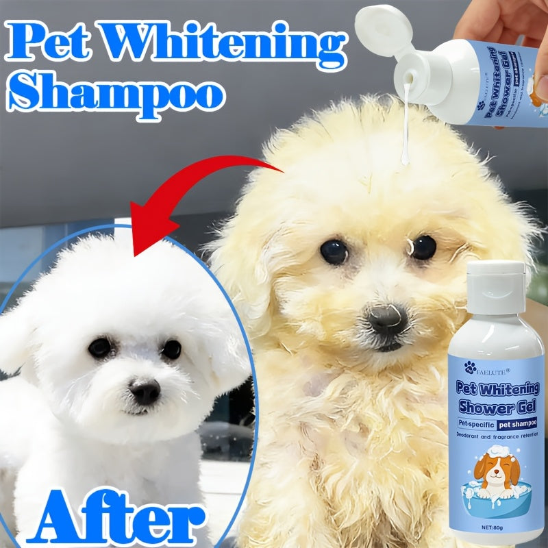 Pet Whitening Shampoo for White Fur Dogs & Cats - Professional Brightening Coat Cleanser to Remove Yellow Stains & Odor, Natural Mild Formula Safe for Sensitive Skin, Puppies & Kittens, 80g Grooming Shampoo