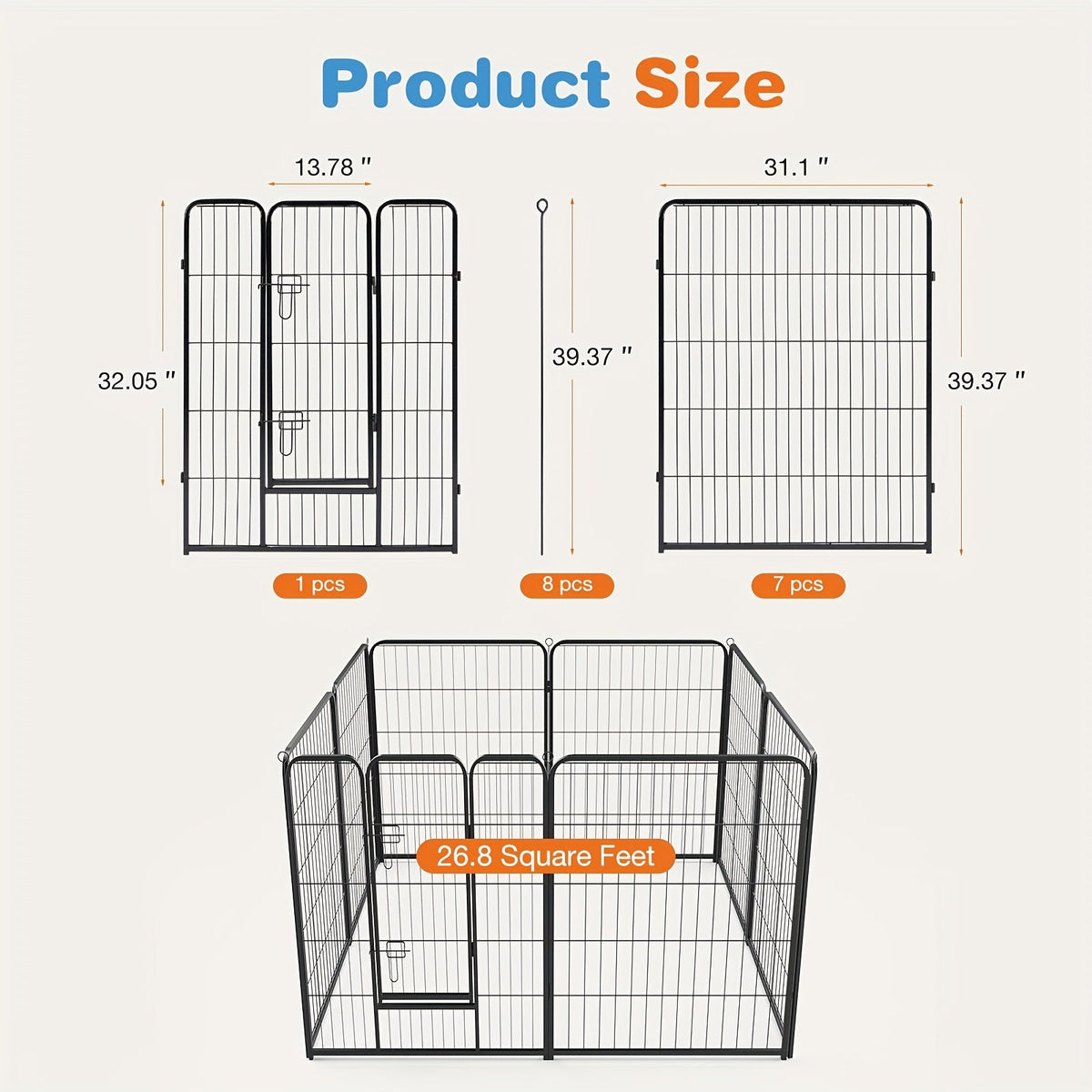 Dog Playpen 8 or 16 Panel Pet Exercise Pen 24/32/40 Inch Tall – Foldable Indoor Outdoor Dog Fence for Large Medium Small Dogs & Puppies