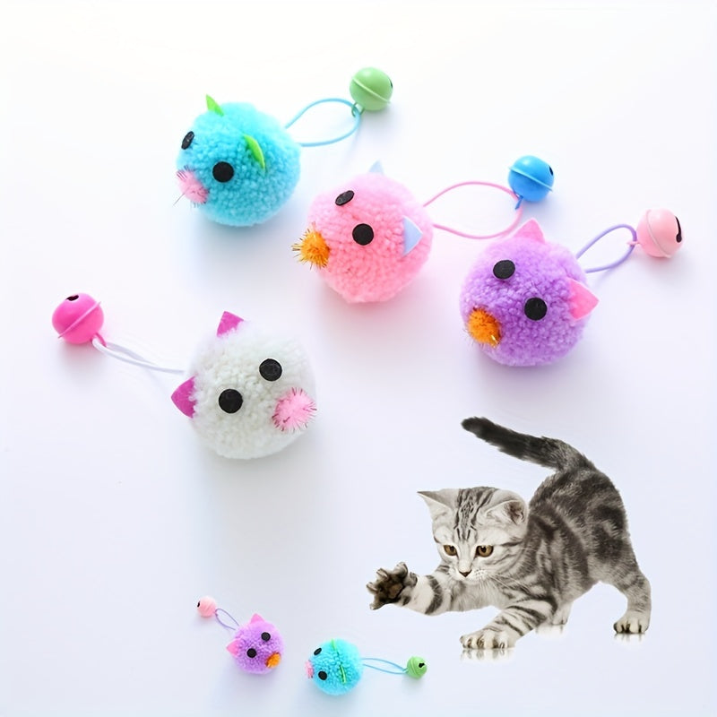 Plush Mouse Cat Toys with Bell - Cute Macaron Color Mini Mouse Catnip-Style Interactive Cat Toy with Squeaky Bell Sound for Indoor Cats and Kittens, Soft Non-Toxic Lightweight Cat Gift, 4 Colors & 4-Pack