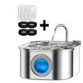 Stainless Steel Pet Water Fountain 108oz/3.2L - USB Quiet Automatic Cat Dog Drinking Fountain with 4 Filter Cartridges & Water Level Indicator - Large Capacity Pet Water Dispenser for Cats & Small Dogs