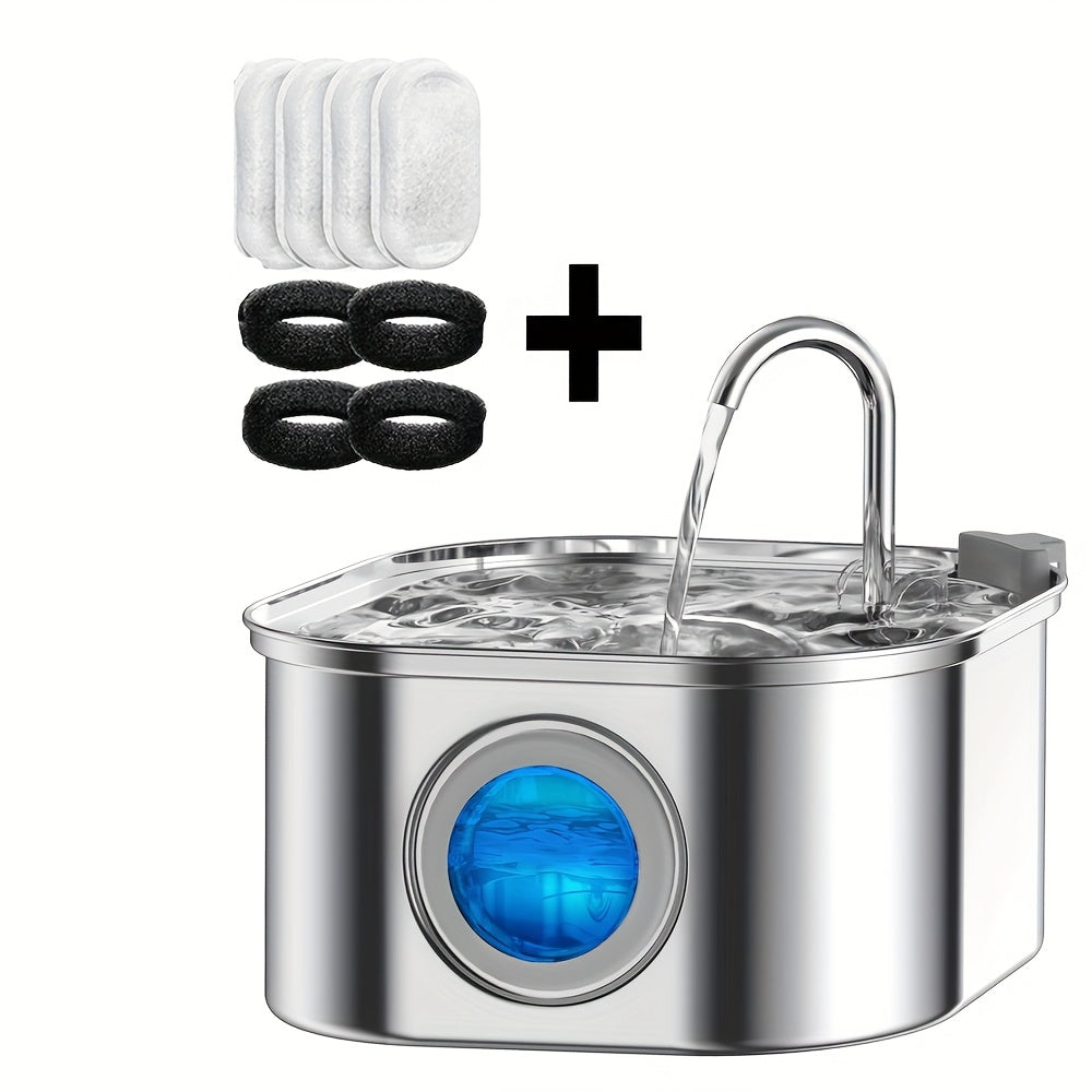 Stainless Steel Pet Water Fountain 108oz/3.2L - USB Quiet Automatic Cat Dog Drinking Fountain with 4 Filter Cartridges & Water Level Indicator - Large Capacity Pet Water Dispenser for Cats & Small Dogs