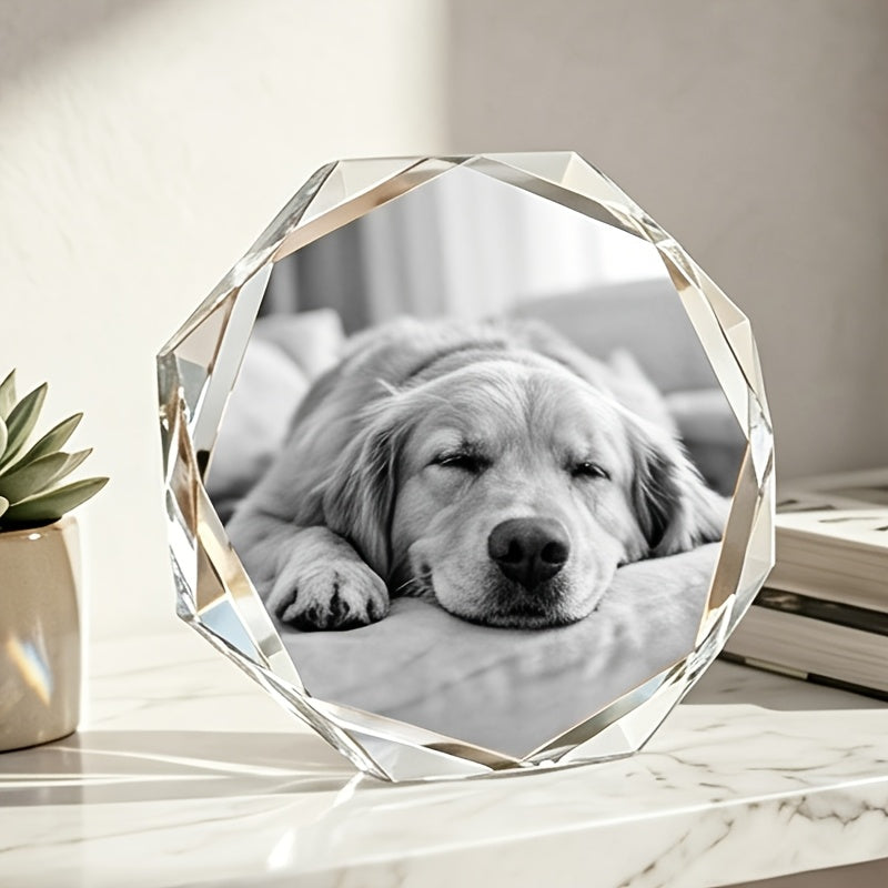 Laser Engraved Dog Photo Crystal Glass Keepsake - Octagonal 3D Photo Carving Souvenir, Eternal Pet Memorial Gift for Dog Lovers, Perfect for Birthdays, Anniversaries & Pet Loss Tribute