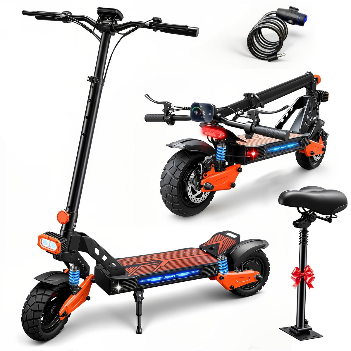 749W Electric Scooter with Seat for Adults – 27.9 MPH Top Speed, 48V 13Ah Battery 28-Mile Range, Foldable Design, Dual Shock Absorbers, Off-Road Tires, Urban Commuter & Outdoor Travel E-Scooter