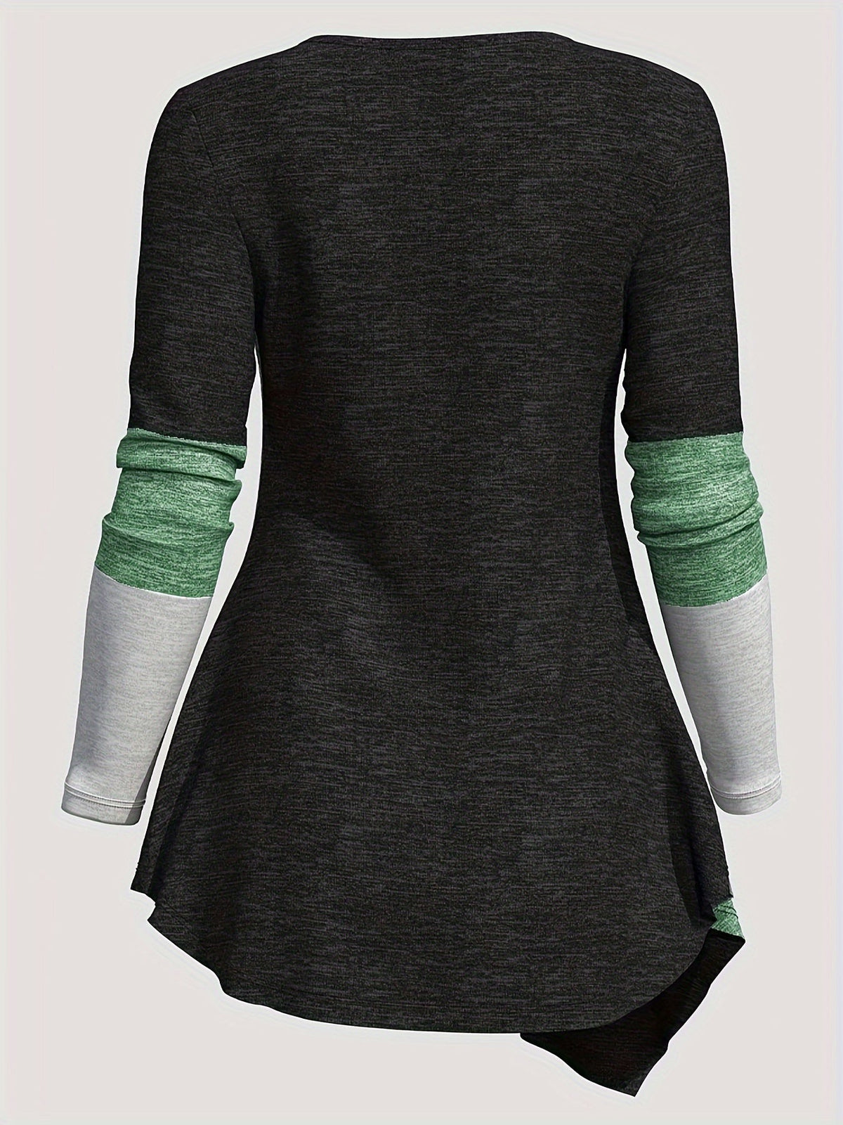 Color Block Patchwork Long Sleeve Top Women Irregular Hem Wide Lapel Knit Casual Spring Fall Black Mixed Colors S M L XL XXL