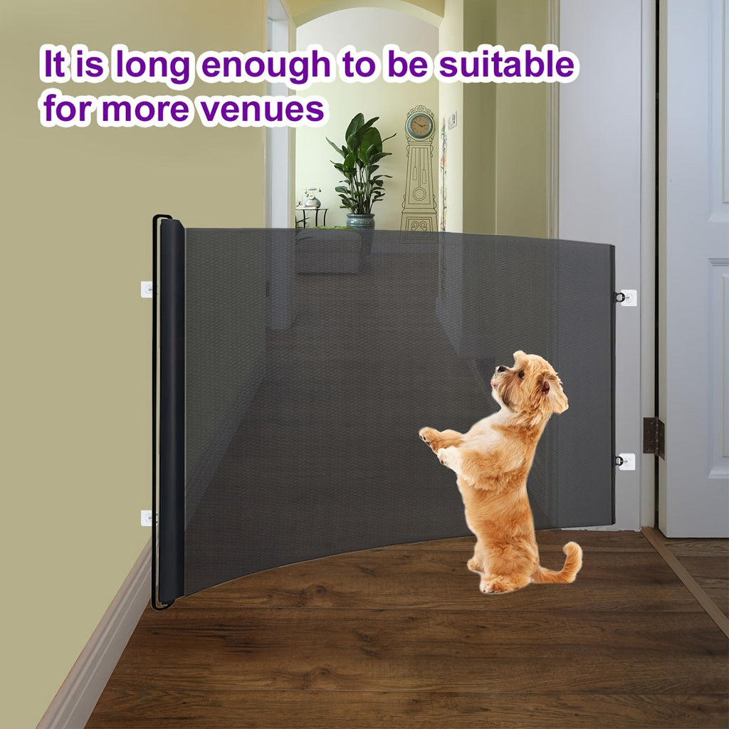 Expandable Mesh Pet Gate Fence - No Drill Easy Install Safety Barrier for Dogs & Cats, Scalable Design Fits Stairs, Doorways & Rooms, Indoor Pet Fence for Home, Black