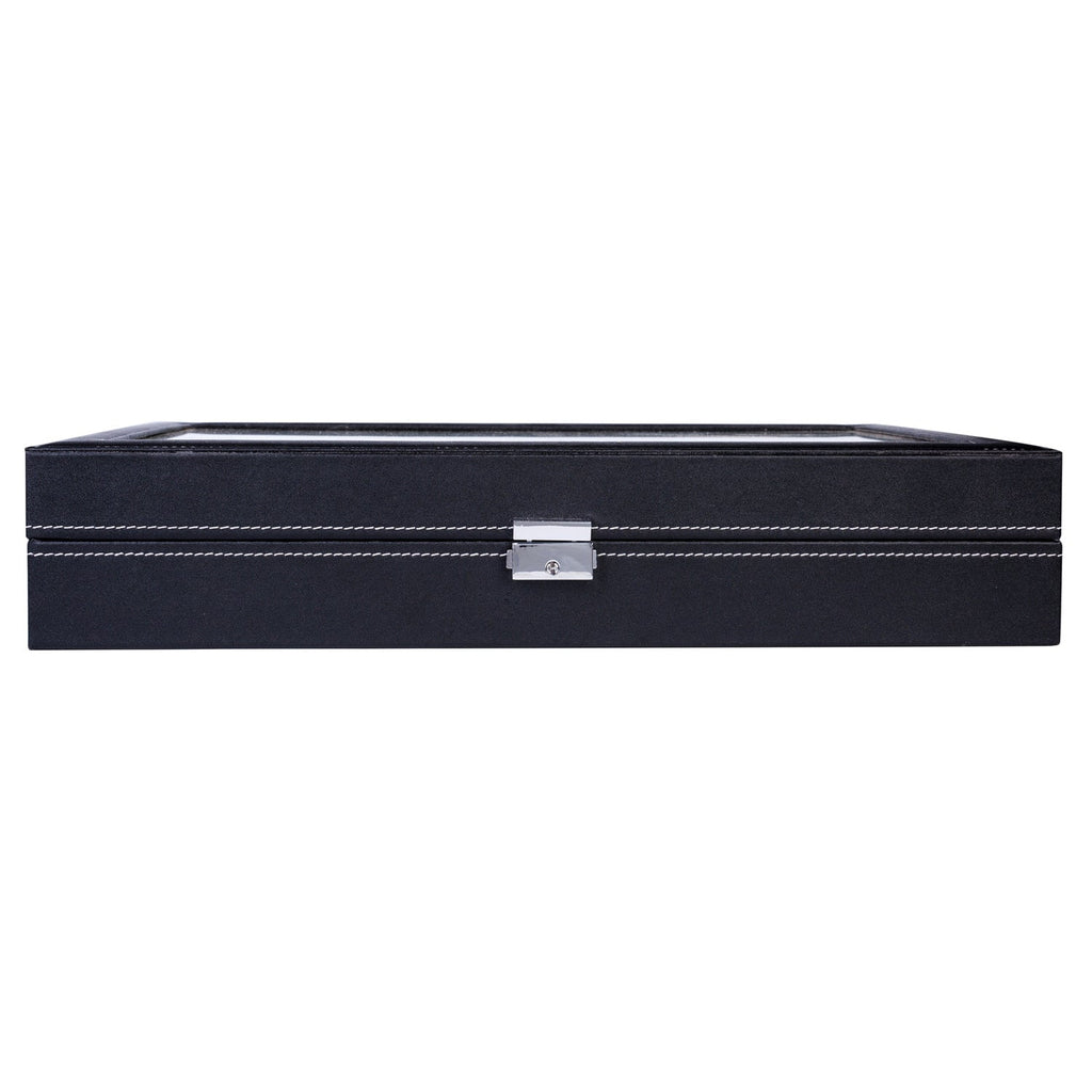 24-Slot Leather Watch Box Organizer – Large Capacity Watch Display Case with Top-Opening Lid, Lockable Storage for Men & Women, Elegant Black PU Leather Watch Collector Gift