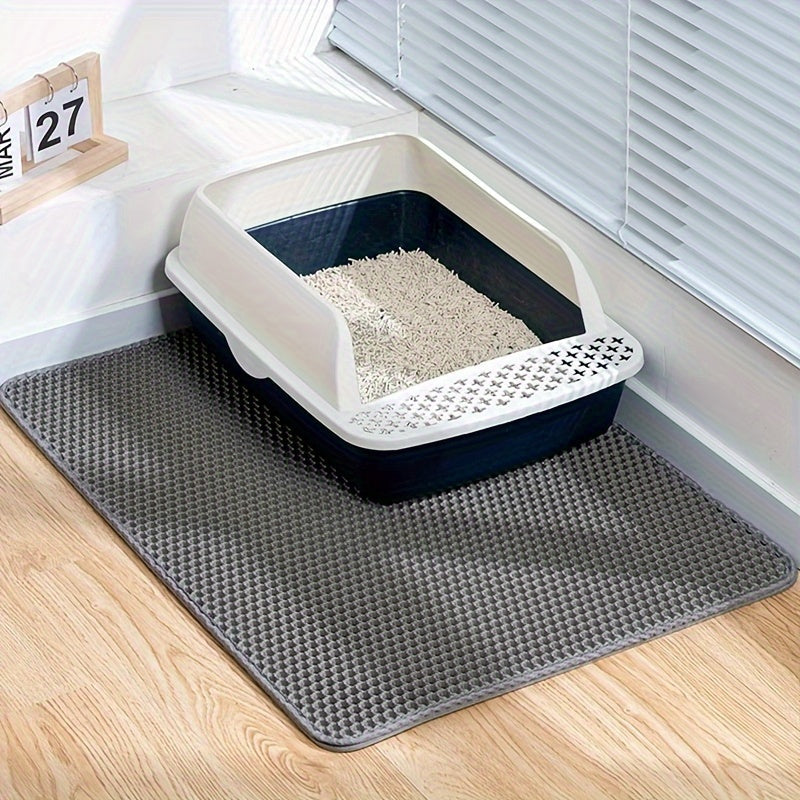 Honeycomb Double-Layer Cat Litter Mat 24x36 Inch – Urine-Proof Waterproof Scatter Trapping Washable Litter Box Mat for Indoor Cats, Reduces Mess & Easy to Clean, Black Dark Gray Light Gray