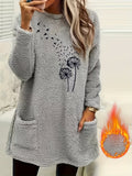 Dandelion Print Sweatshirt Women - Cozy Fleece-Lined Long Sleeve Pullover, Soft Stretch Casual Fall Winter Top, S-XXL