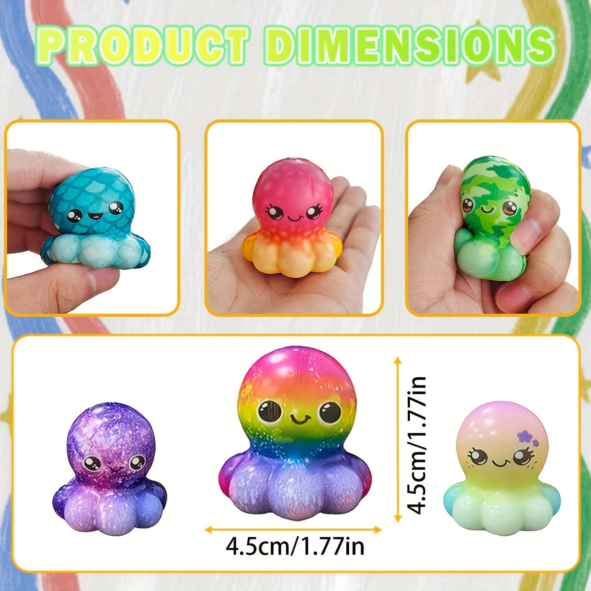 Octopus Squishy Toy 16 Piece Set Random Style Bulk Party Favors Gift Bag Fillers Classroom Rewards Halloween Christmas Valentine Easter Holiday Gift for Kids