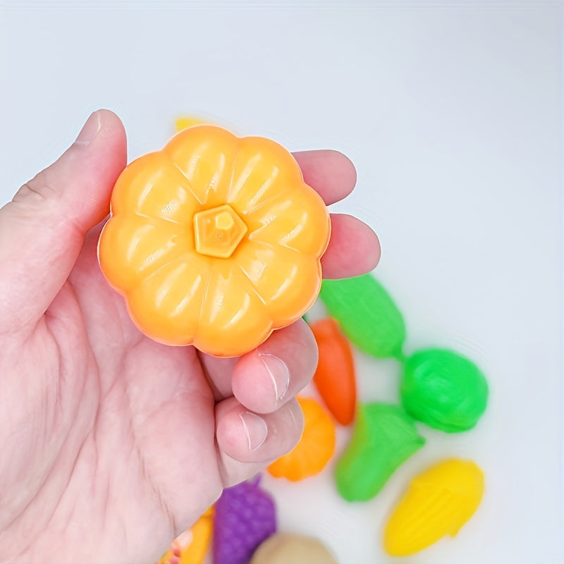 18 Pcs Kids Simulation Kitchen Toy Set Mini Cutting Fruit Vegetable Food Pretend Play Toys Skills Development Birthday Gift for Boys Girls Ages 3+ Random Colors