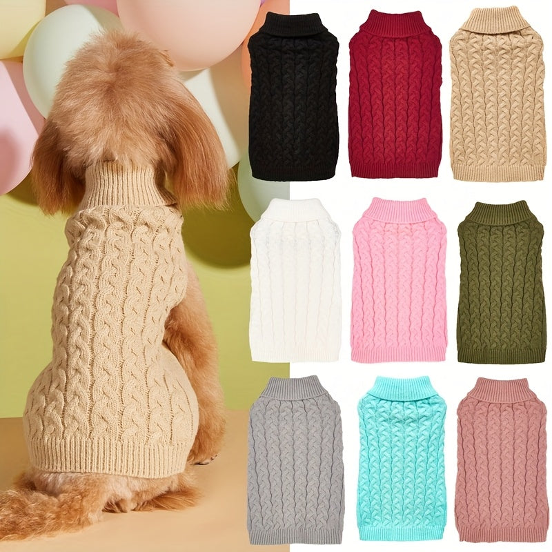 Casual Twist Knit Dog Sweater - Elastic Solid Color Two-Leg Comfortable Pullover for Small Dogs, Teddy & Bichon Dog Clothes, 8 Colors & 5 Sizes XS-XL (White/Burgundy/Grey/Blue/Pink & More)