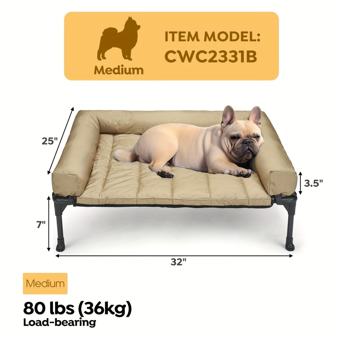 Cooling Elevated Dog Bed with Removable Pillow-Top Mat – Raised Bolster Dog Cot with Breathable Mesh Non-Slip Feet Dog Sofa Bed for Indoor & Outdoor Use