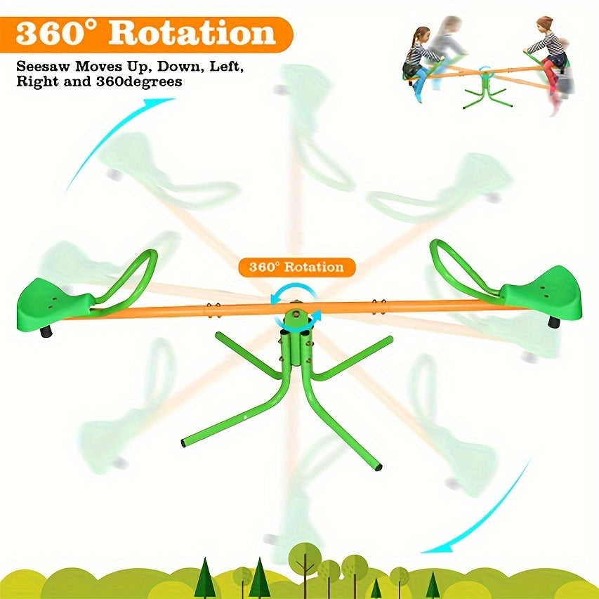 360-Degree Outdoor Rotating Seesaw and Rocking Car 2-Seater 4-Seater Heavy-Duty Metal Backyard Playground Equipment Kids Spinning Teeter Totter Birthday Gift for Boys Girls