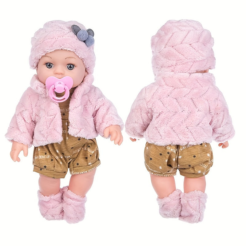 12 Inch Reborn Baby Doll Pink Plush Clothes Soft Body Newborn Doll with Hat Socks Pacifier Realistic Lifelike Baby Toy for Girls Toddlers Birthday Christmas Festival Gift