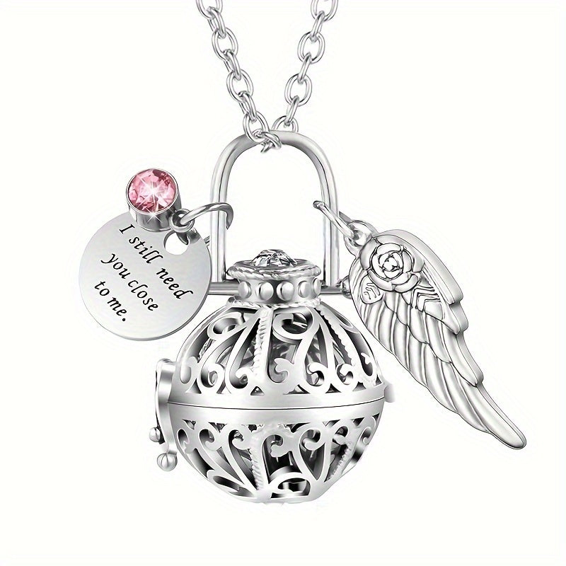 Lotus Flower Urn Necklace for Ashes – Angel Wings Hollow Locket Memorial Cremation Pendant for Women, Elegant Sympathy Jewelry Gift for Human & Pet Loss