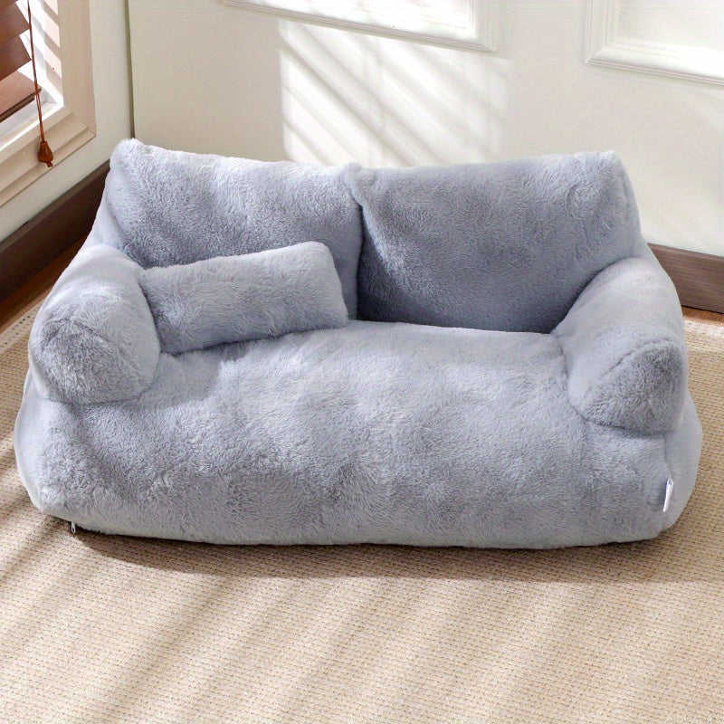 Small Pet Sofa Bed with Pillow for Cats & Dogs - Cozy Plush Kitten Puppy Nest Couch, Removable Machine Washable Cover, Non-Slip Bottom, All-Season Dual-Purpose Cat Dog Sofa Bed 21.65x14.96x7.87 Inch