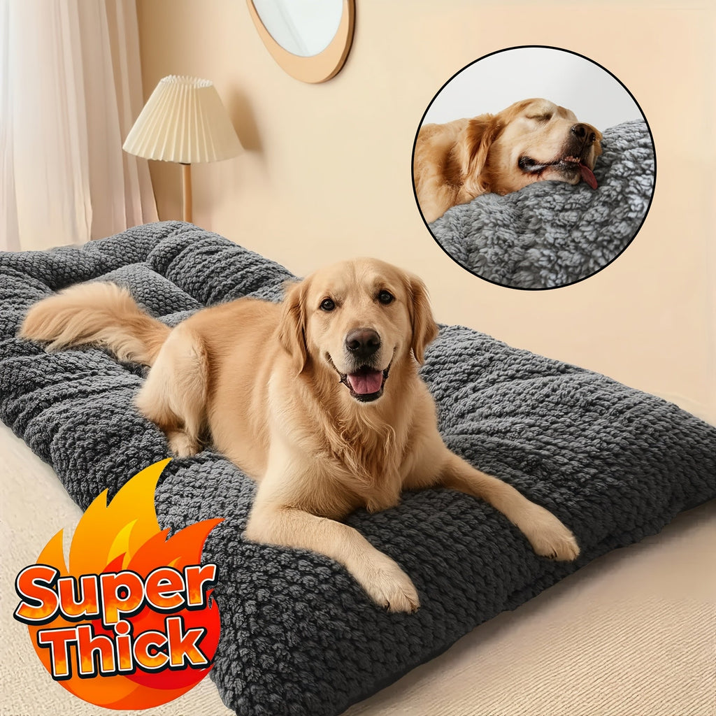 Extra Large Plush Dog Crate Pad Mattress - Thickened Ultra-Soft Polyester Dog Bed for Small Medium Large Dogs & Cats, Oversized Rectangular Kennel Mat with Reversible Pillow, Non-Slip Washable Pet Bed