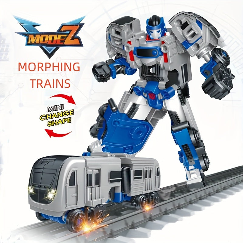 2-in-1 Transforming Robot Train Assembly Toy for Kids - Cartoon Figure Puzzle Building Set, DIY Transform Robot Vehicle Model, STEM Creative Toy for Boys Ages 4+, Birthday Christmas Gift