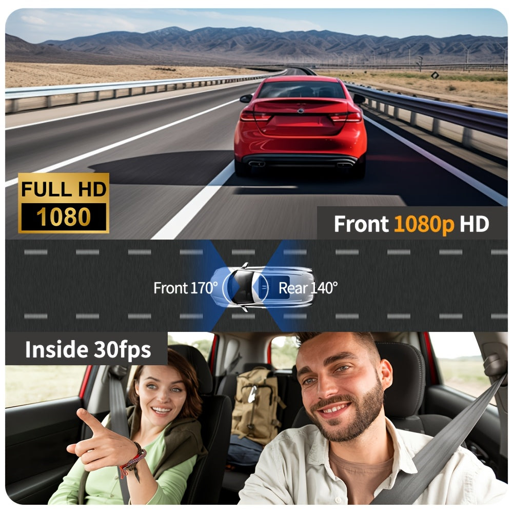 Dash Cam S2N 1080P HD Front and Rear Dual Camera with ADAS Night Vision G-Sensor Loop Recording 24Hr Parking Mode, 170° Wide Angle 2" IPS Screen Car DVR SD Card Not Included