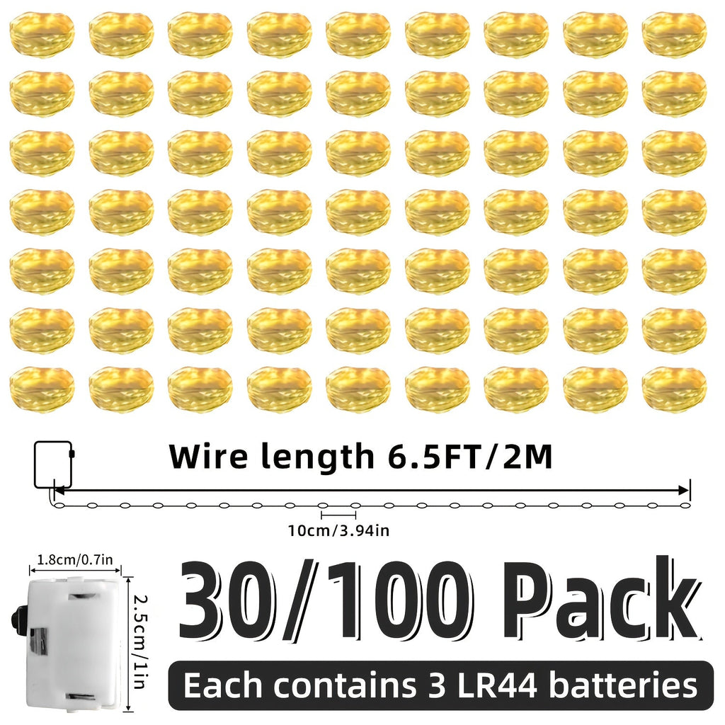 LED Fairy Lights Battery Operated 30/100 Pack – 6.5ft 20 LED Silver Wire Firefly String Lights for Wedding, Christmas, Halloween, Bedroom, Party Table Centerpieces & DIY Crafts Decor