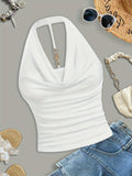 Women's Halter Neck Tank Top Sexy Backless Sleeveless Summer Beach Blouse Solid Color Knit Outerwear Shirt for Going Out - White Khaki Burgundy Pink