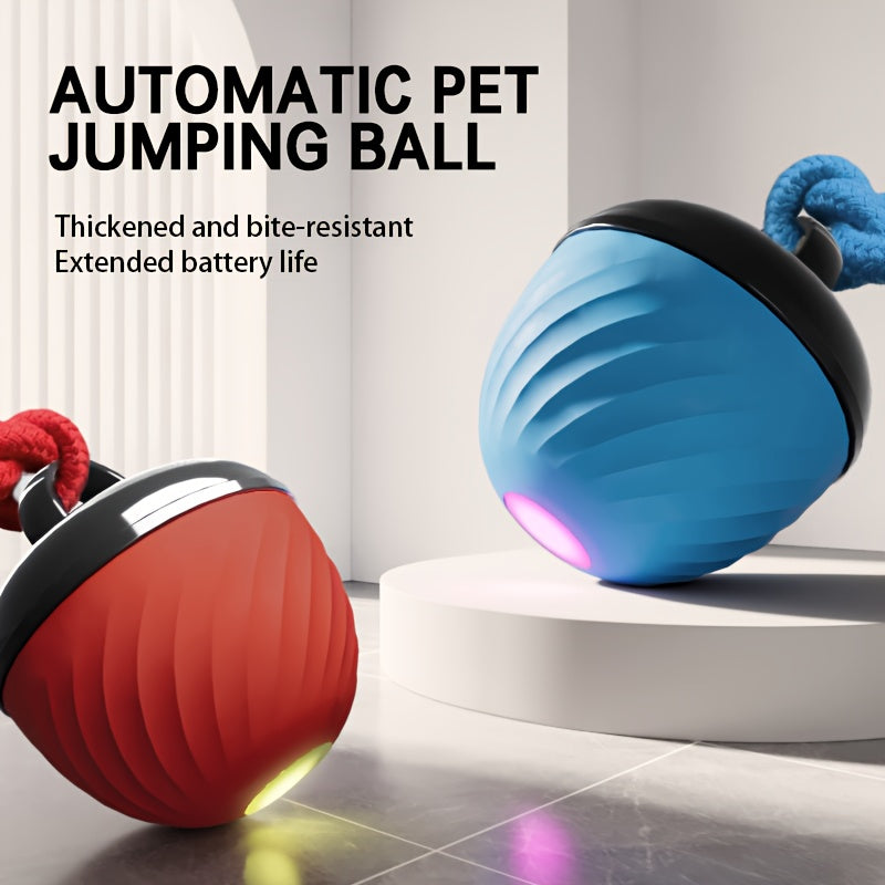 Interactive USB Rechargeable Rolling Dog Ball Toy with Light - Smart Auto-Moving Ball with Tail Rope & LED, Bite-Resistant Indoor Play for Small Medium Dogs, Boredom Relief Chew & Chase Toy