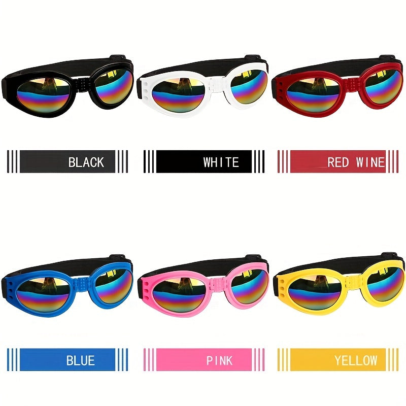 Foldable Dog Sunglasses with Adjustable Head Strap - UV Protection Waterproof Pet Goggles for Outdoor & Water Activities, Stylish Eye Protection for Small Medium Large Dogs