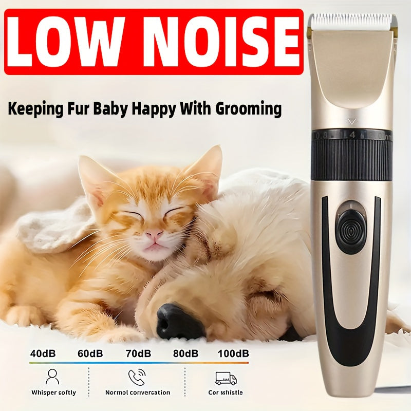 Professional Wireless Pet Hair Clipper USB Rechargeable - Low Noise Dog & Cat Grooming Trimmer Set with 4 Guide Combs, Cordless Electric Pet Shaver for Full Body Coat Trimming, Suitable for Most Pets