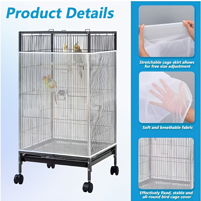 Bird Cage Cover Mesh Net Splash Guard Mosquito Insect Proof Gauze Cover for Square Round Parrot Cages Feather Catcher Skirt Guard M L XL XXL