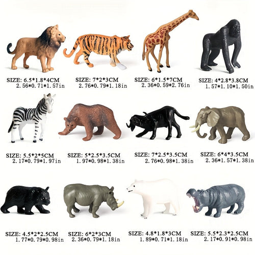 12pcs Realistic Mini Wildlife Animal Figurines Set Jungle Zoo Animal Statue Toys for Kids Toddlers Party Favors Easter Eggs Christmas Birthday Gifts