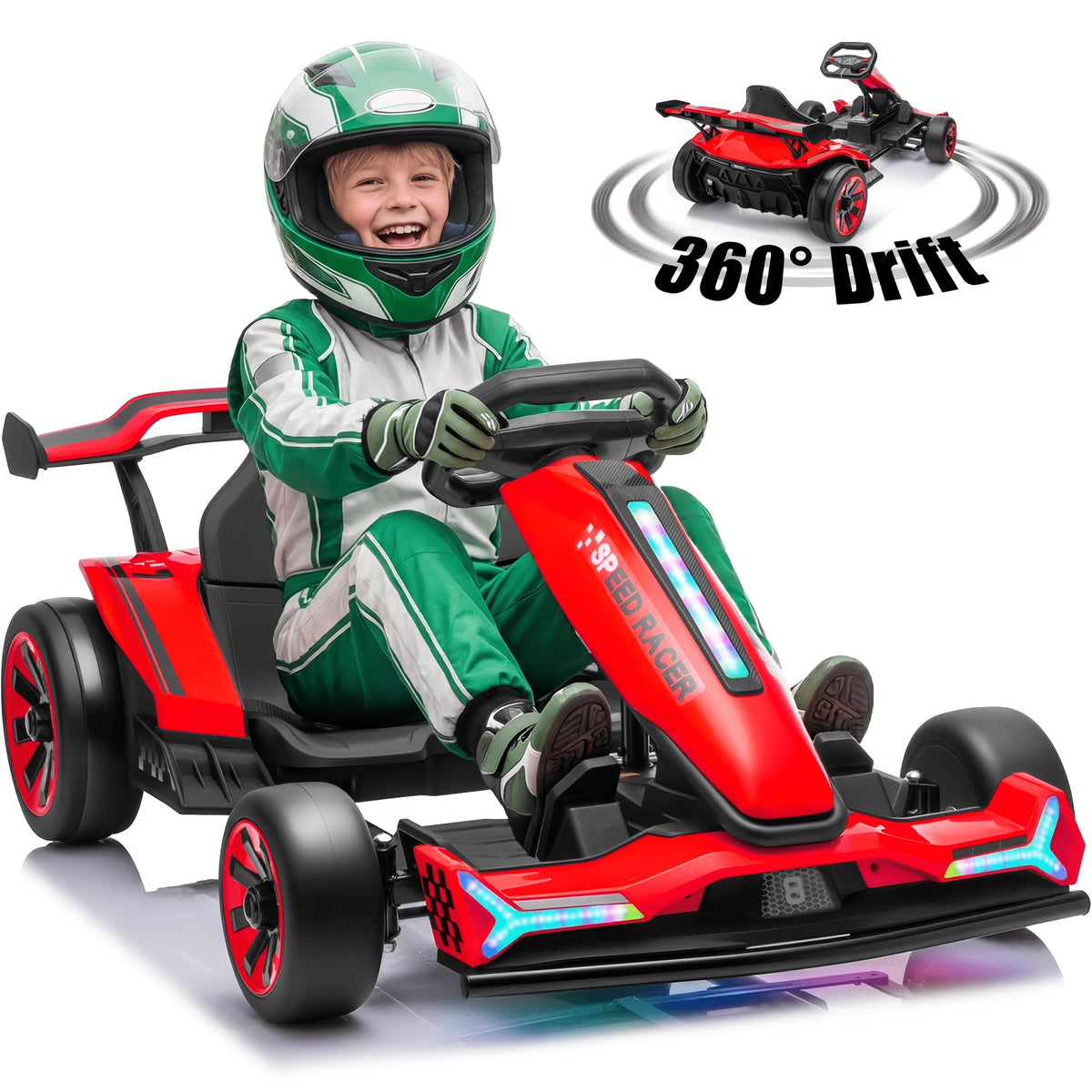 24V Electric Kids Go-Kart Drift Cart 360 Degree Drift Mode High Speed Racing with Soft Start Music Safety Belt Metal Frame Dual Brake for Boys Girls Ages 6 and Up Birthday Christmas Gift Black White Red Orange Silver