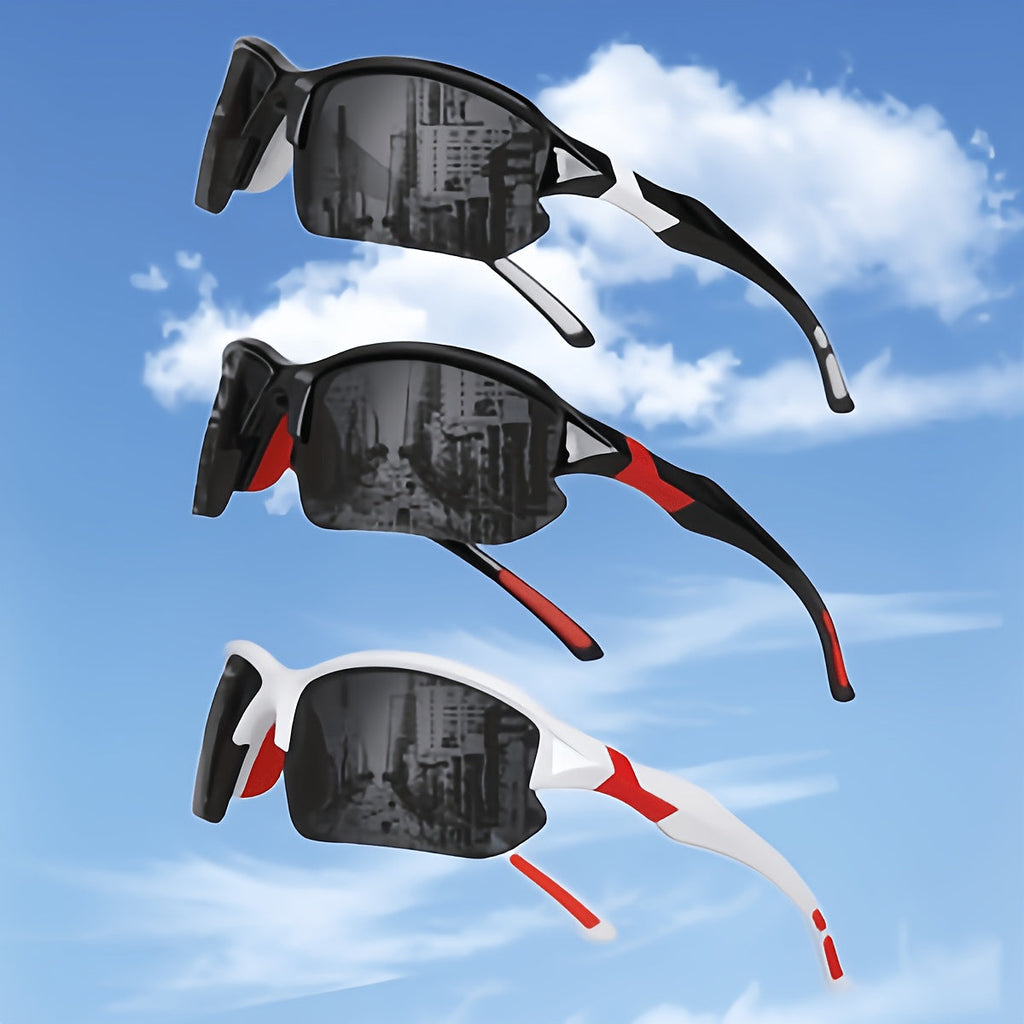 3 Pack Polarized Sunglasses UV400 Protection Unisex Outdoor Sports Eyewear for Cycling Running Fishing Driving Golf, Lightweight Frame Anti-Glare Lenses - Black Yellow Red Set