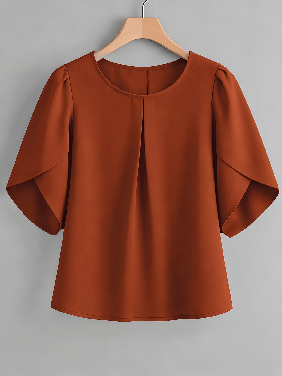 Women's Chest Pleated Ruffle Cuff Short Sleeve Blouse – Elegant Semi-Sheer 100% Polyester Woven Crew Neck Split Sleeve Fashion Shirt