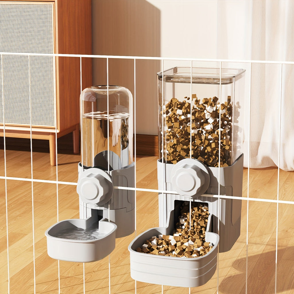 Automatic Hanging Cage Pet Feeder and Waterer Gravity Self-Feeding Drinking Bowl Set for Rabbits Cats Dogs Guinea Pigs 40oz Feeder 17oz Drinker