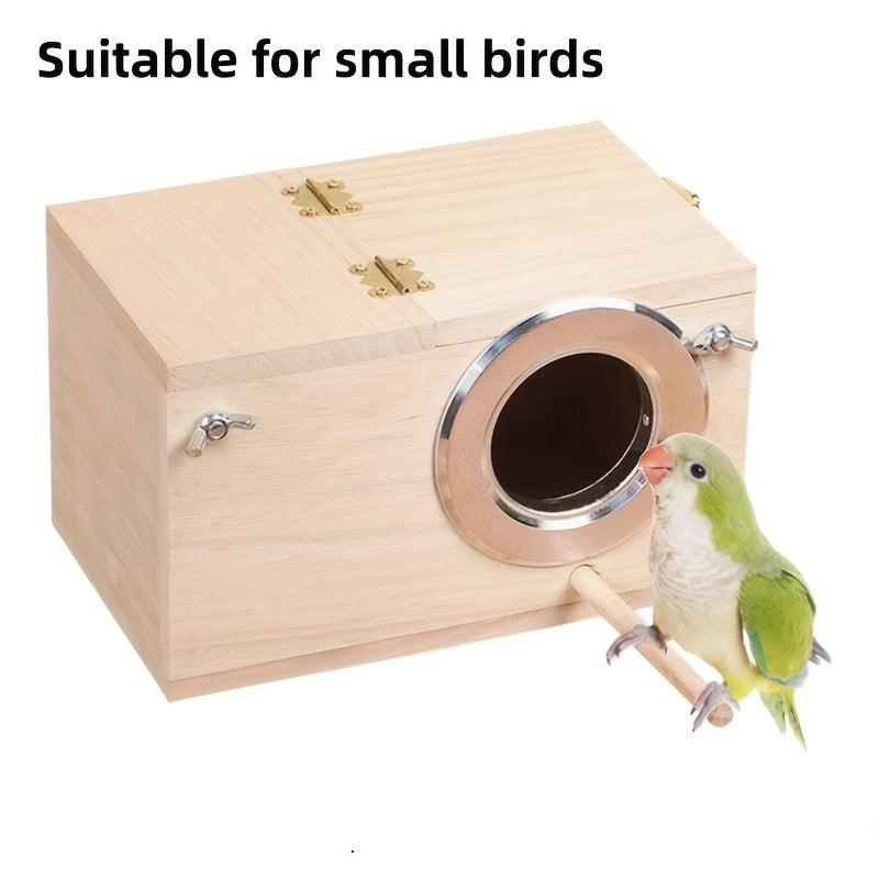 Wood Bird Nesting Box for Parakeets Budgies & Cockatiels Natural Wooden Breeding Box Cozy Bird Cage Accessory – Safe Nesting Habitat for Small Pet Birds