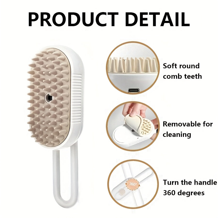 3-in-1 Rechargeable Cat Steam Brush Self-Cleaning Grooming Comb with Steaming Technology for Cats Detangle Shedding Removal Spray System USB Rechargeable Pet Grooming Tool