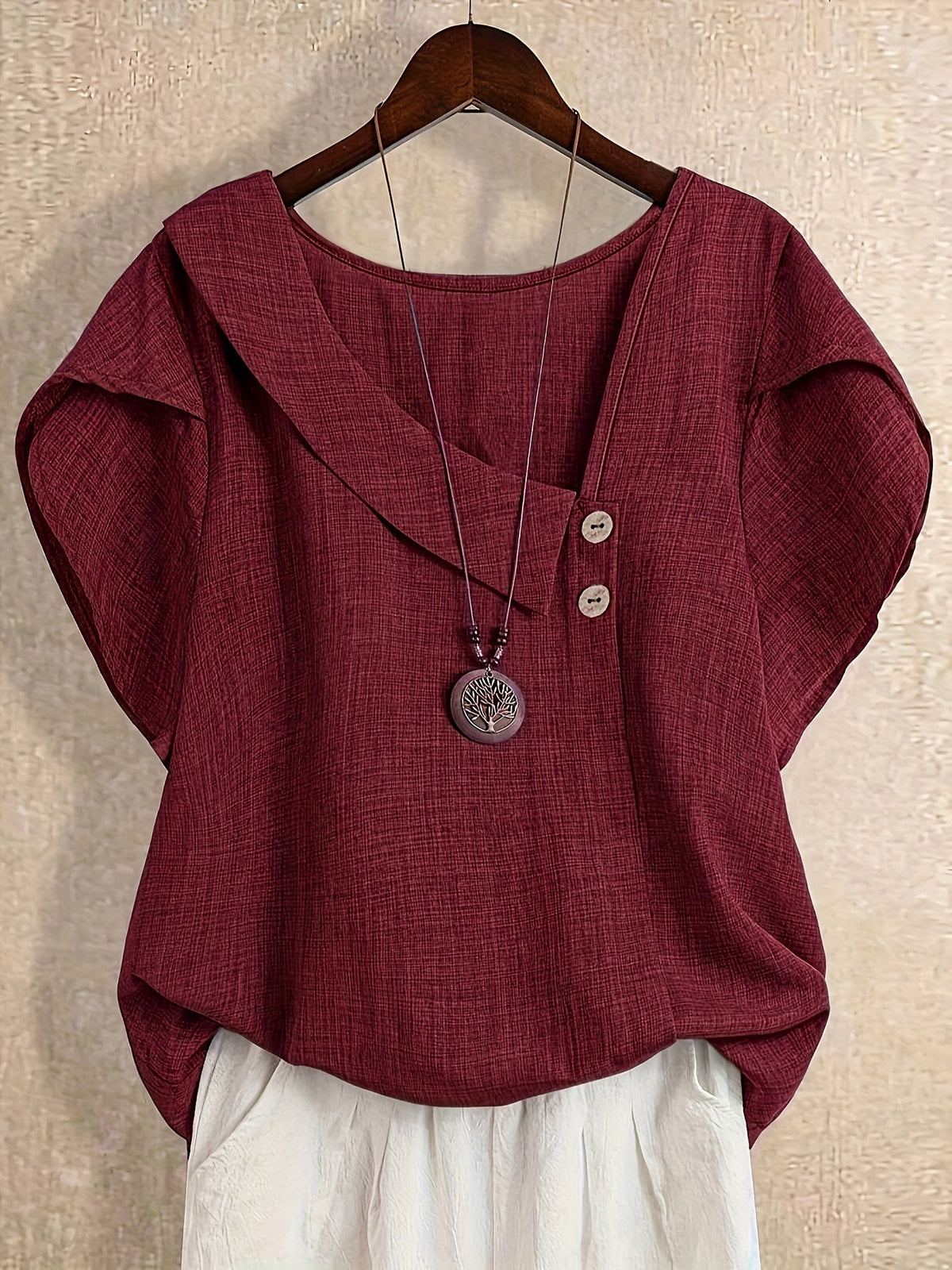 Women's Solid Color Asymmetric Neck Fashion Shirt Summer Tops Elegant Casual Blouse 100% Polyester S-XXL